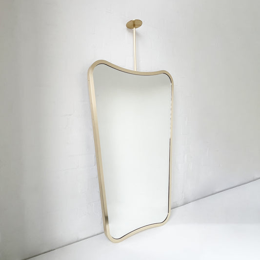 Mid-century Inspired Ceiling Suspended Mirror with Brass Full Frame - Vintage N.2