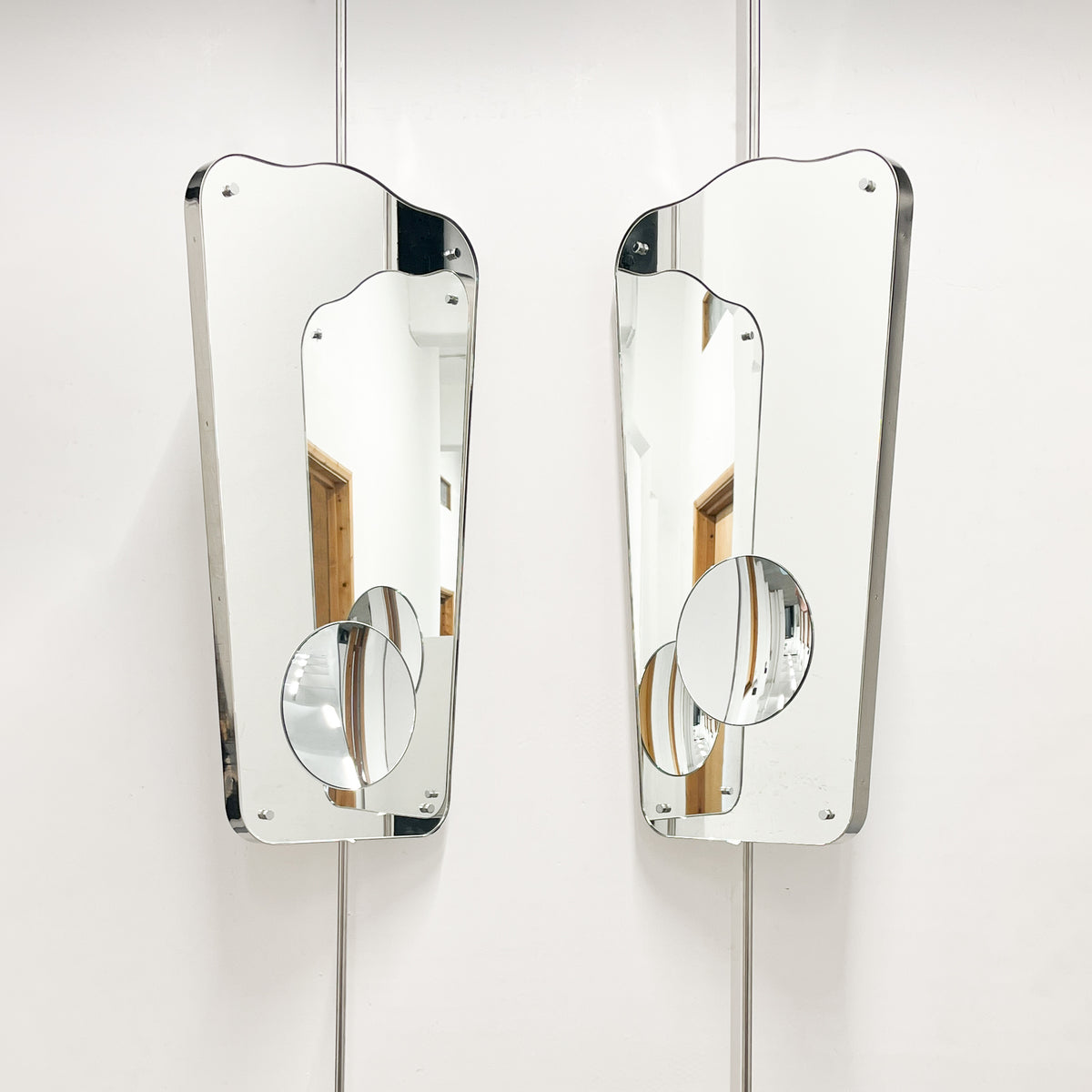 Mid-century Inspired Countertop to Ceiling Mirror with Integrated Magnification - Vintage N.4