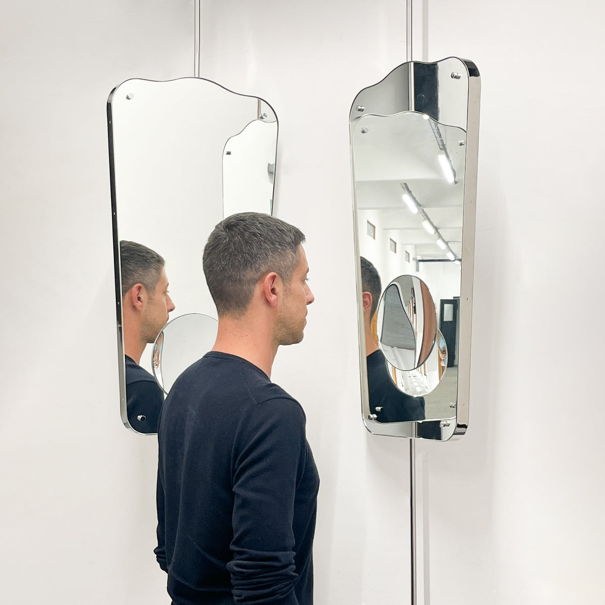 Mid-century Inspired Countertop to Ceiling Mirror with Integrated Magnification - Vintage N.4
