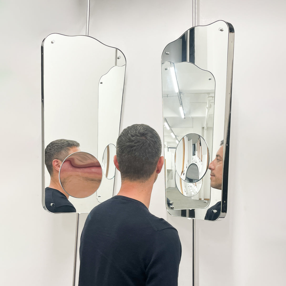 Mid-century Inspired Countertop to Ceiling Mirror with Integrated Magnification - Vintage N.4