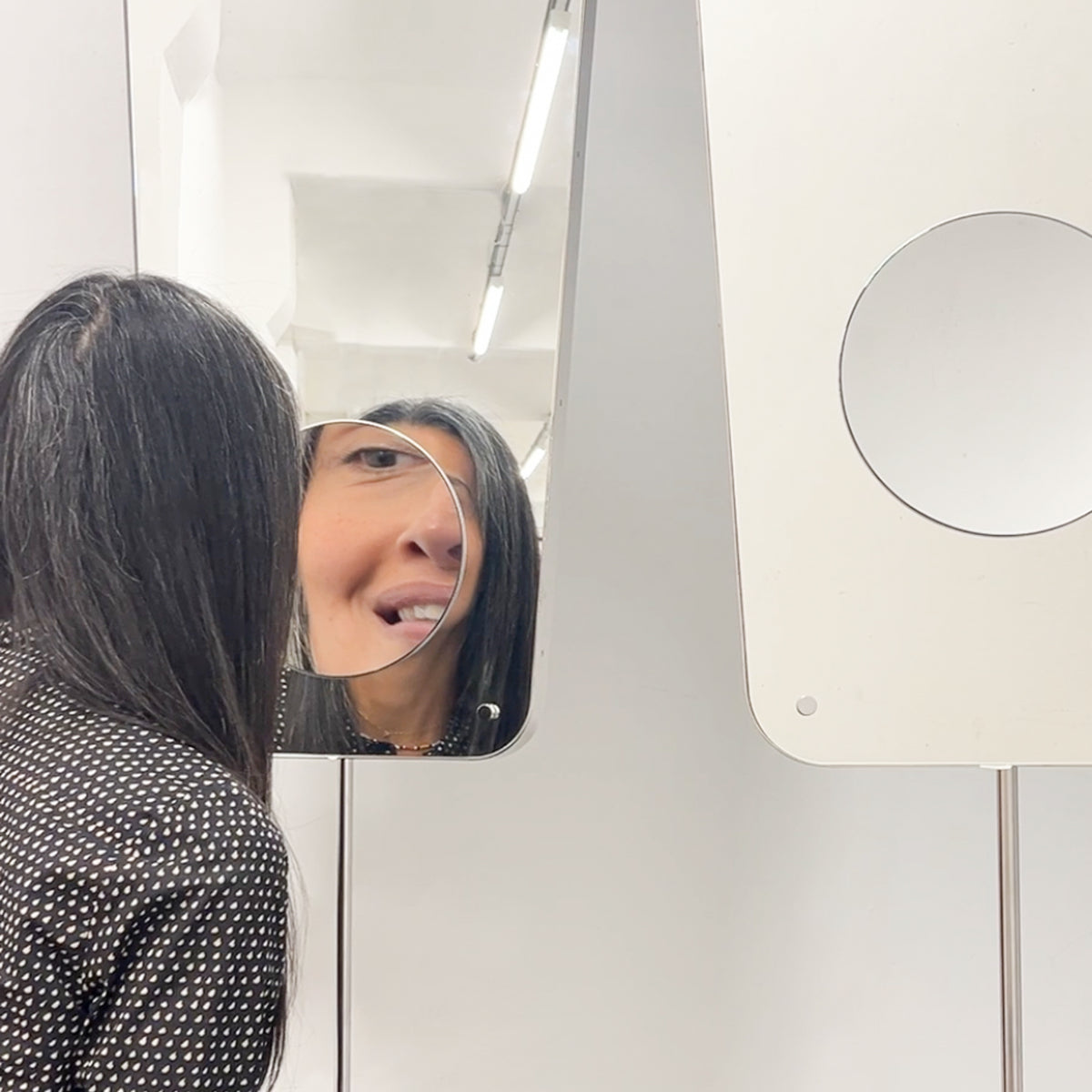 Mid-century Inspired Countertop to Ceiling Mirror with Integrated Magnification - Vintage N.4