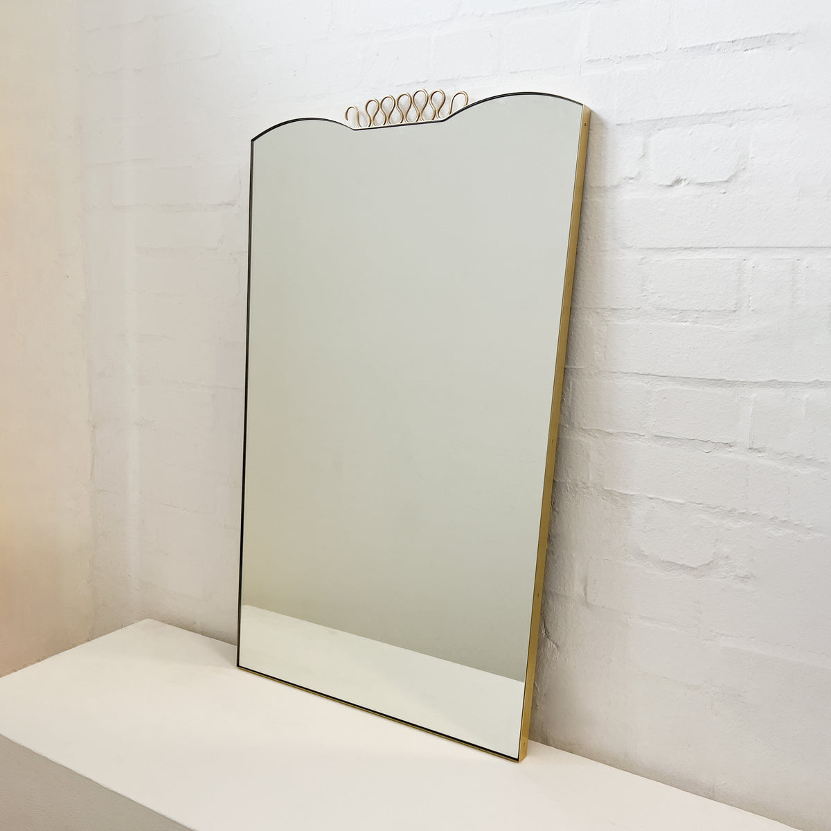 Mid Century Art Deco Mirror with Handcrafted Brass Decorative Detail and Frame - Vintage N.1