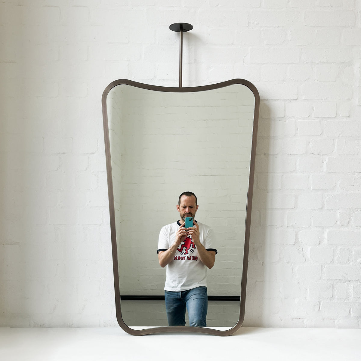 Freeform Ceiling Suspended Mirror with Bronze Patina Full Frame - Vintage N. 2