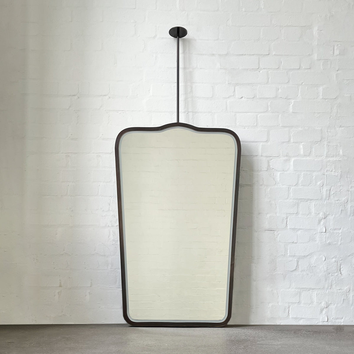 Mid Century style Ceiling Suspended Illuminated Mirror with Bronze Patina Frame