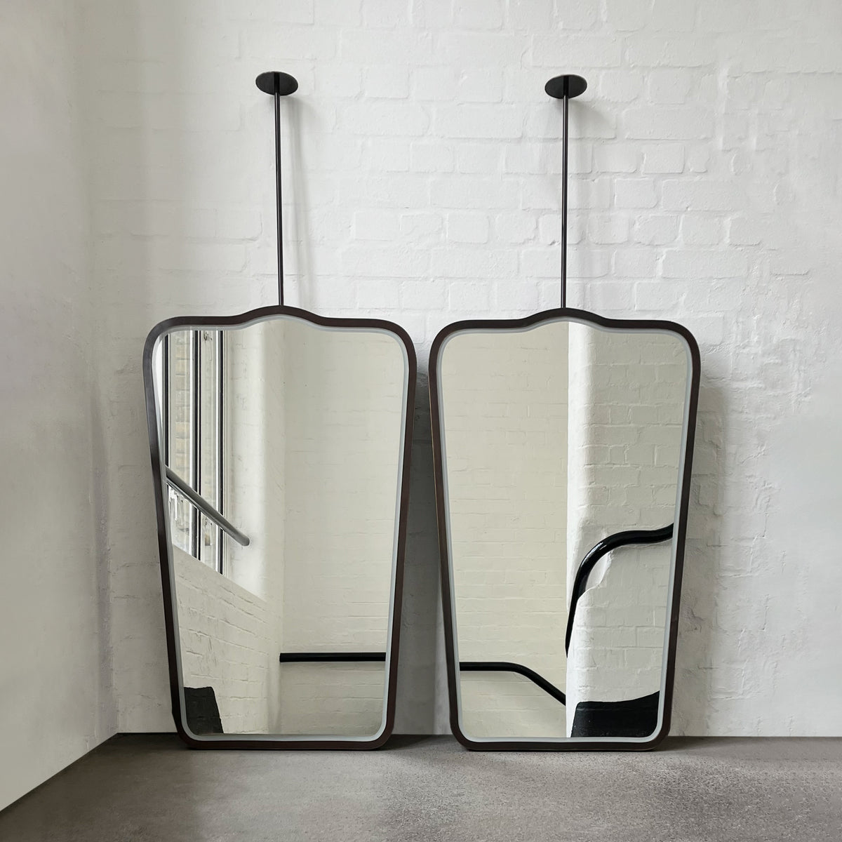 Set of two Mid-century-inspired Ceiling-Suspended Illuminated Mirror with Bronze Patina Frame - Vintage N.4