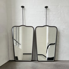 Set of two Mid century inspired Ceiling Suspended Illuminated Mirror with Bronze Patina Frame - Vintage N.4