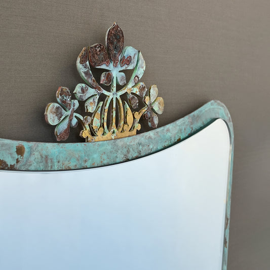 NEW Mid-Century style Mirror with Ornate Verdigris Bronze Patina Crown 2 Tipo Frame - Vintage N.2