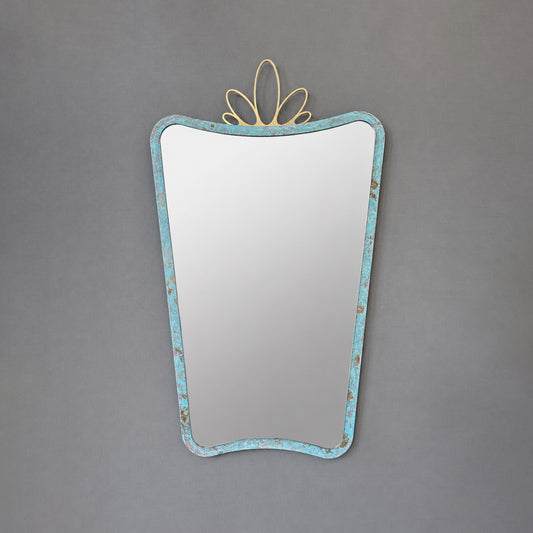NEW Mid-Century style Mirror with Ornate Verdigris Bronze Patina Crown 1 Tipo Frame - Vintage N.2