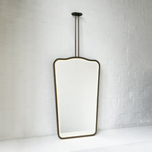 Ceiling Suspended Illuminated Mirror with Bronze Patina Frame and Twin Arms - Vintage N.4