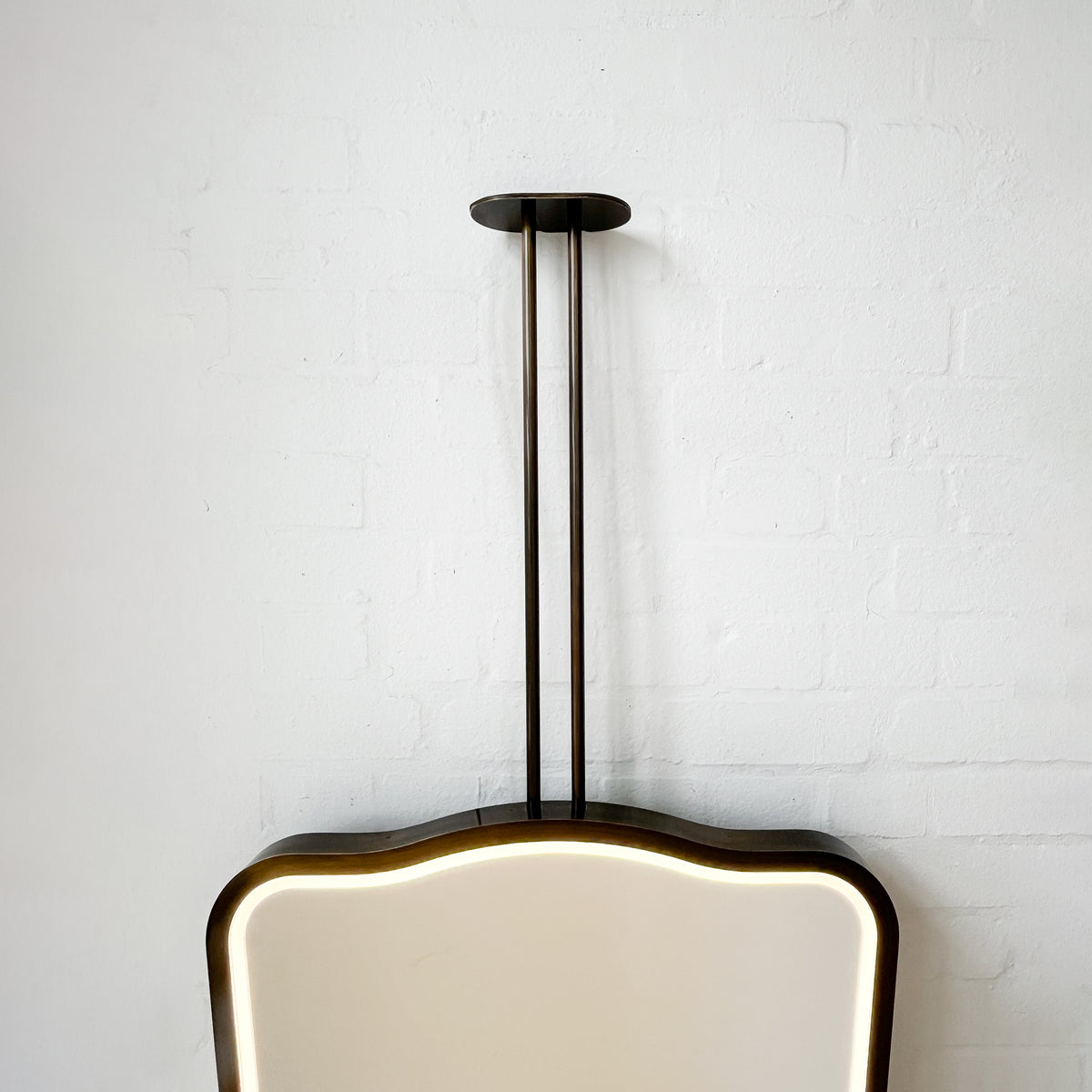 Ceiling Suspended Illuminated Mirror with Bronze Patina Frame and Twin Arms - Vintage N.4