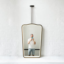 Ceiling Suspended Illuminated Mirror with Bronze Patina Frame and Twin Arms - Vintage N.4