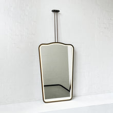 Ceiling Suspended Illuminated Mirror with Bronze Patina Frame and Twin Arms - Vintage N.4