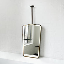 Ceiling Suspended Illuminated Mirror with Bronze Patina Frame and Twin Arms - Vintage N.4