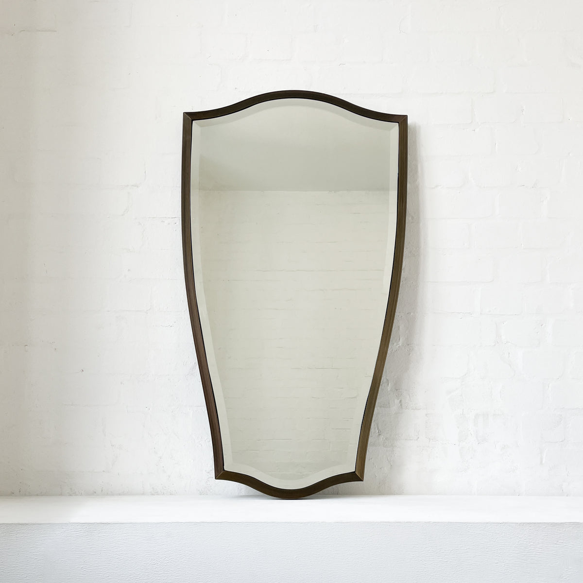 Vintage N.7 Freeform Beveled Mirror with Bronze Patina Brass Frame