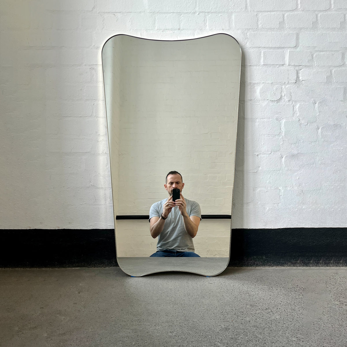 Mid-century Inspired Freeform Mirror with Minimalist Brass Frame - Vintage N.2