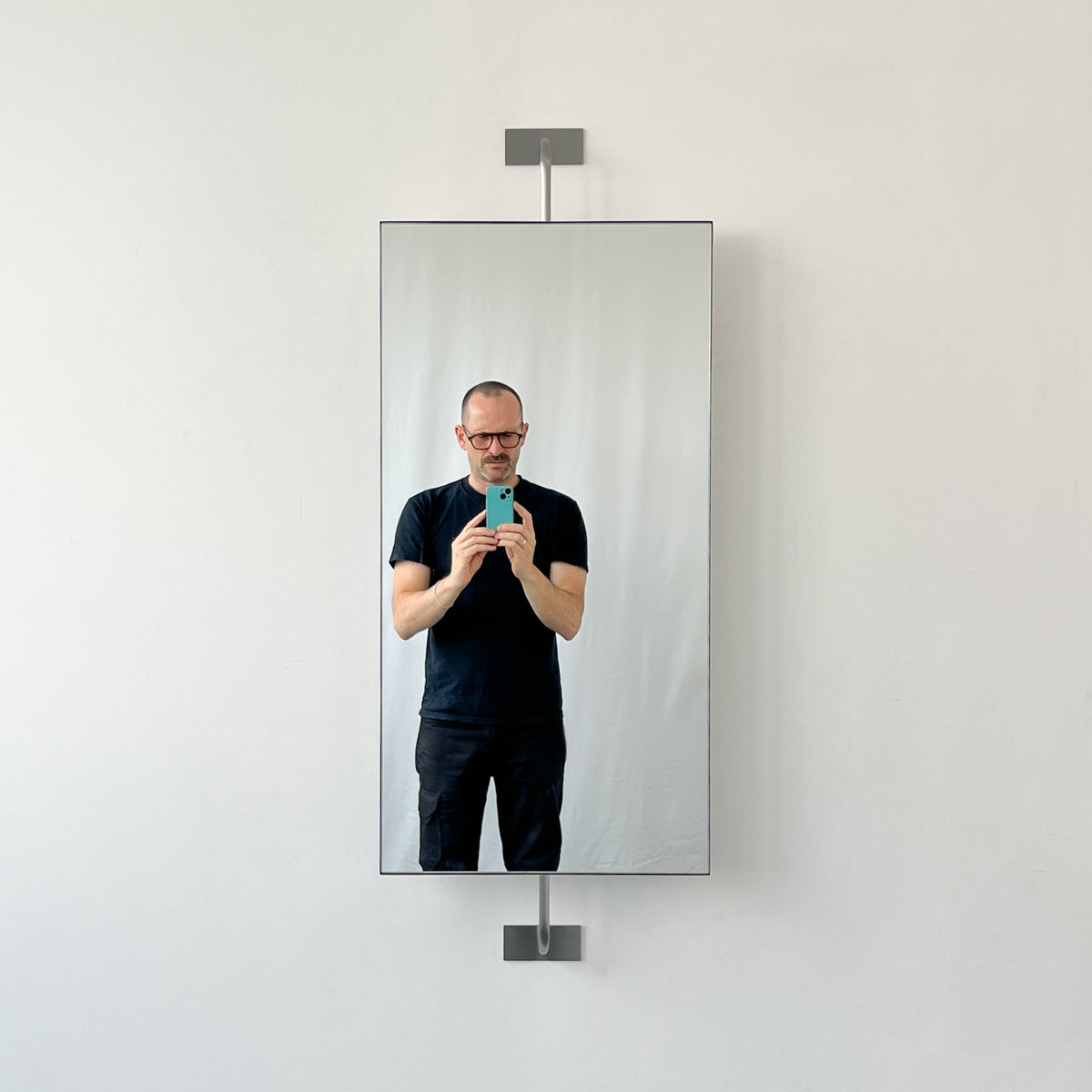 Wall Attached Rotating Rectangular Suspended Mirror with Stainless Steel Frame