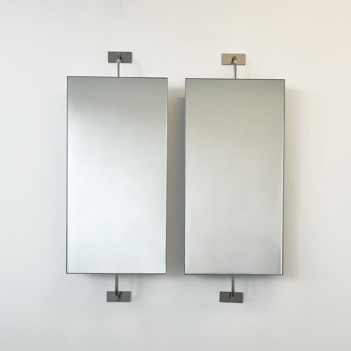 Set of 2 Wall Attached Rotating Rectangular Suspended Mirrors with Stainless Steel Frame