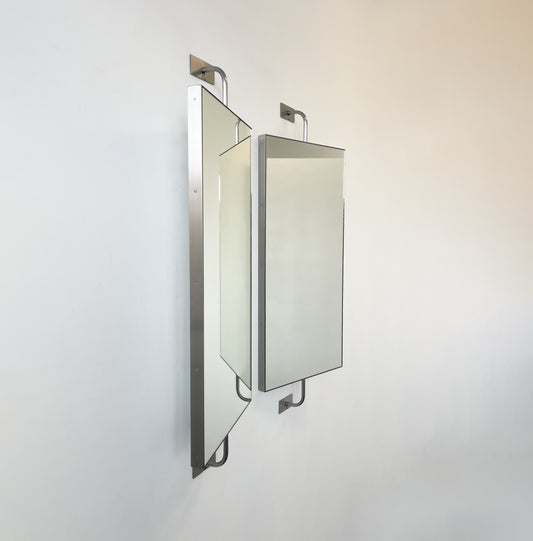 set of 2 Wall Attached Rotating Rectangular Suspended Mirrors with Stainless Steel Frame