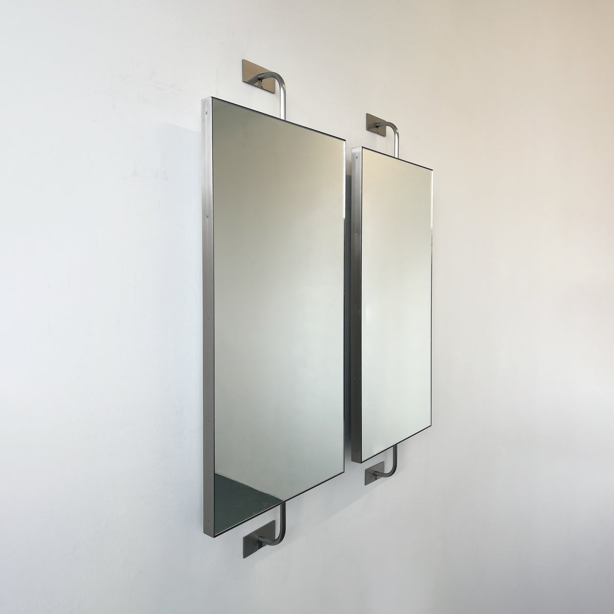 Two Wall Attached Rotating Rectangular Suspended Mirrors with Stainless Steel Frame