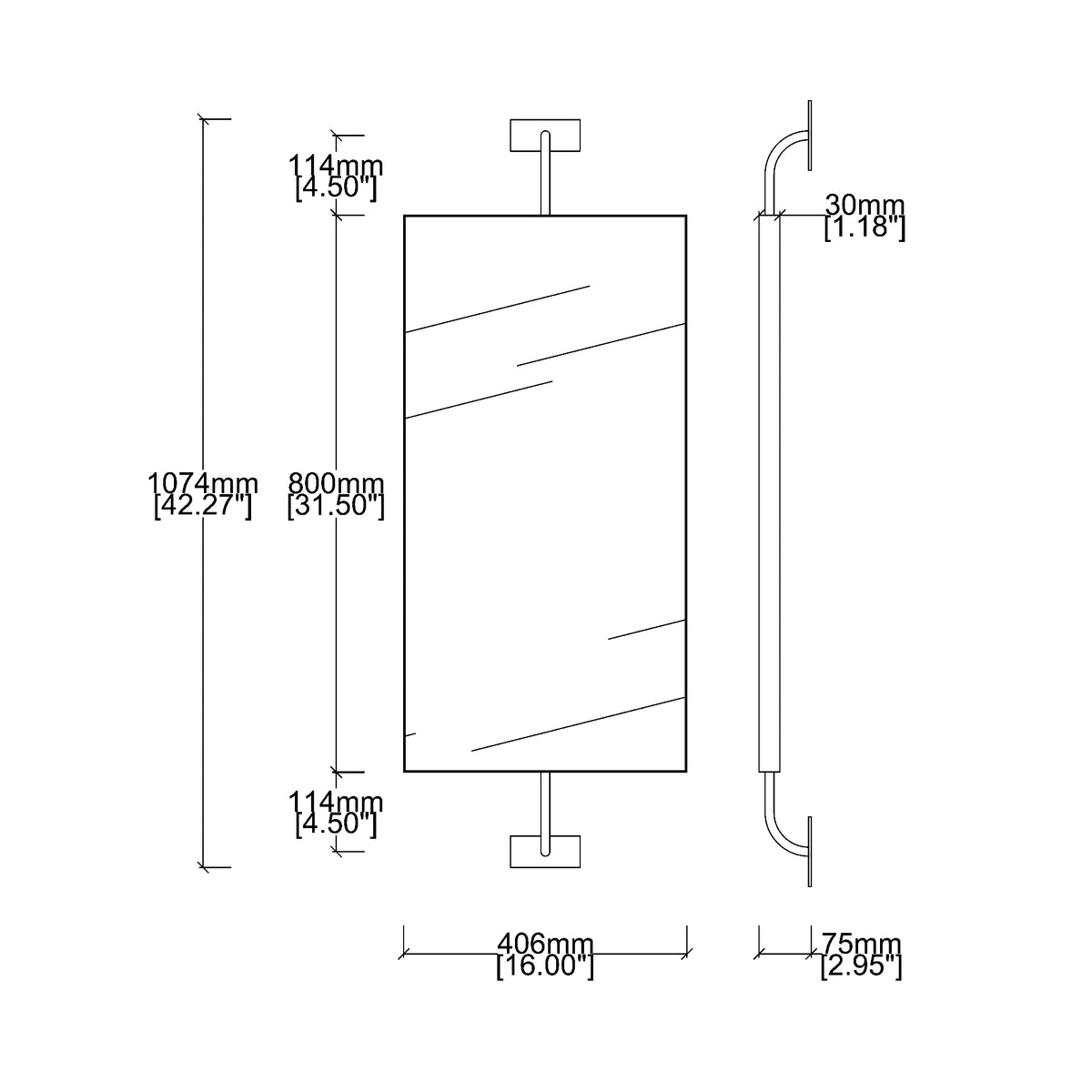 Vorso™ Wall-Attached Rotating Rectangular Mirror with Stainless Steel Frame