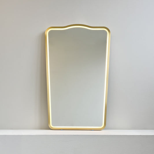 Mid-century inspired Wall Mirror with Front Illumination and Brass Frame