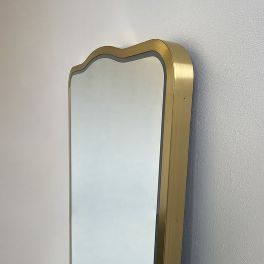 Mid-century inspired Wall Mirror with Front Illumination and Brass Frame