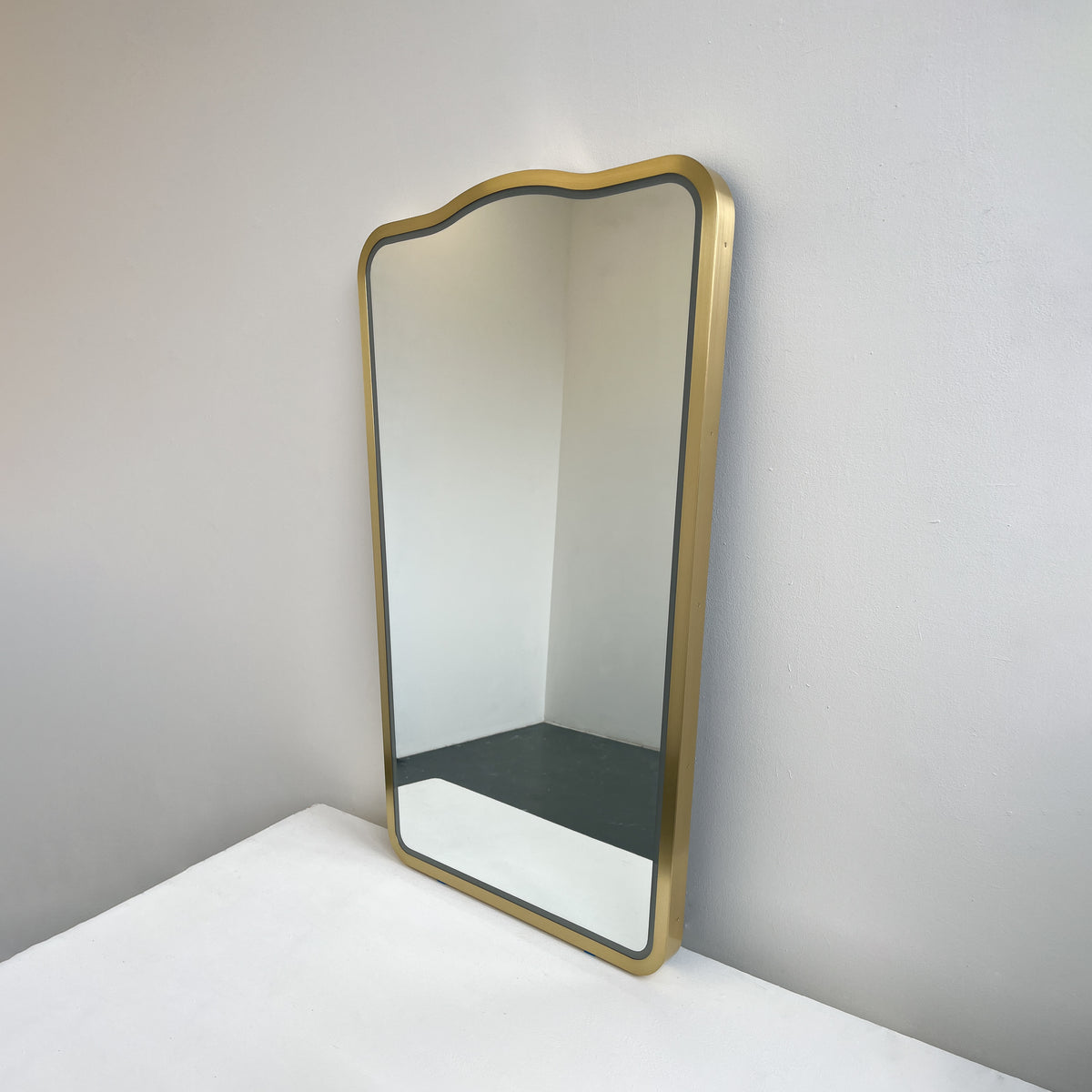Mid-century inspired Wall Mirror with Front Illumination and Brass Frame
