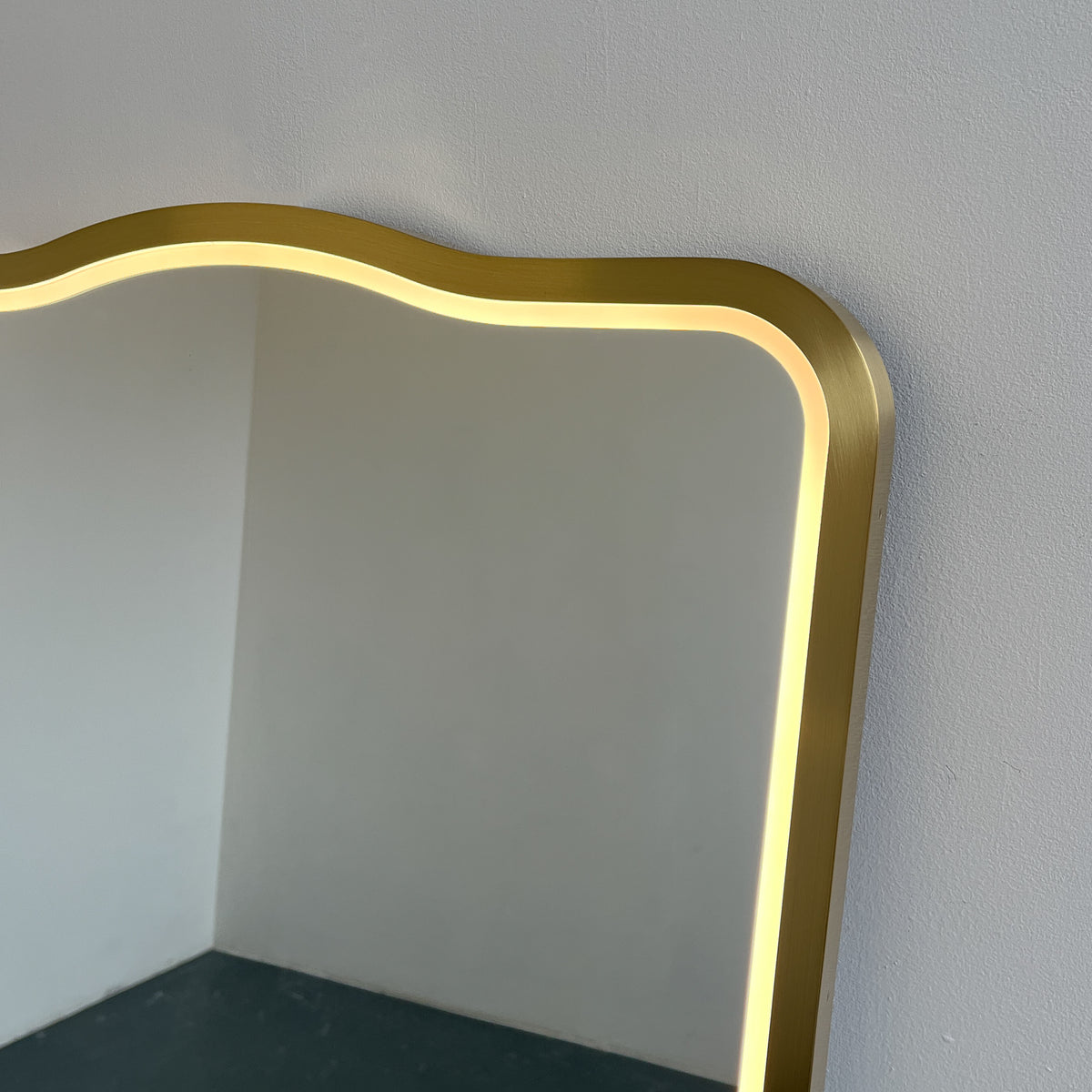 Mid-century inspired Wall Mirror with Front Illumination and Brass Frame