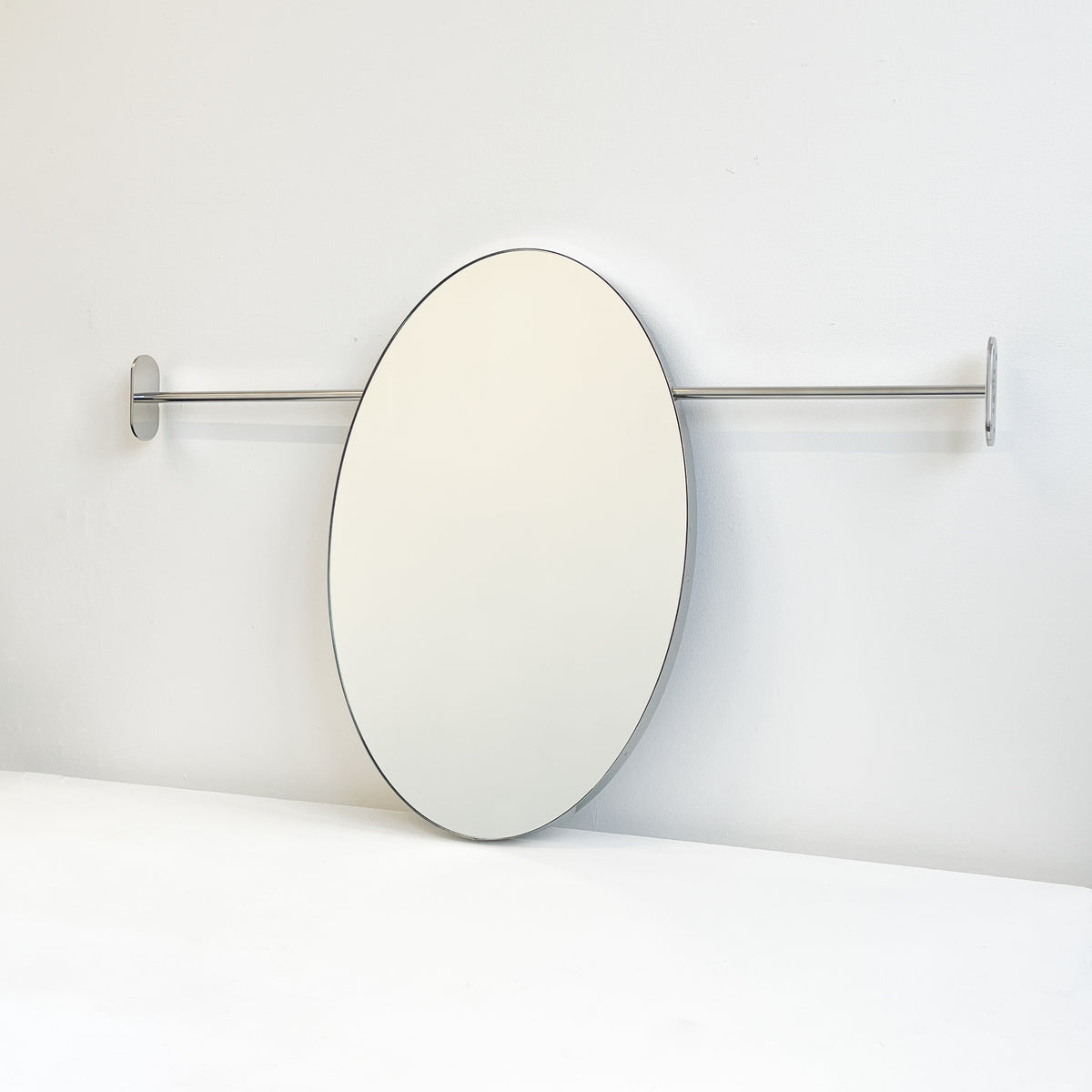 Wall to Wall Handcrafted Oval Mirror with Minimalist Stainless Steel Frame