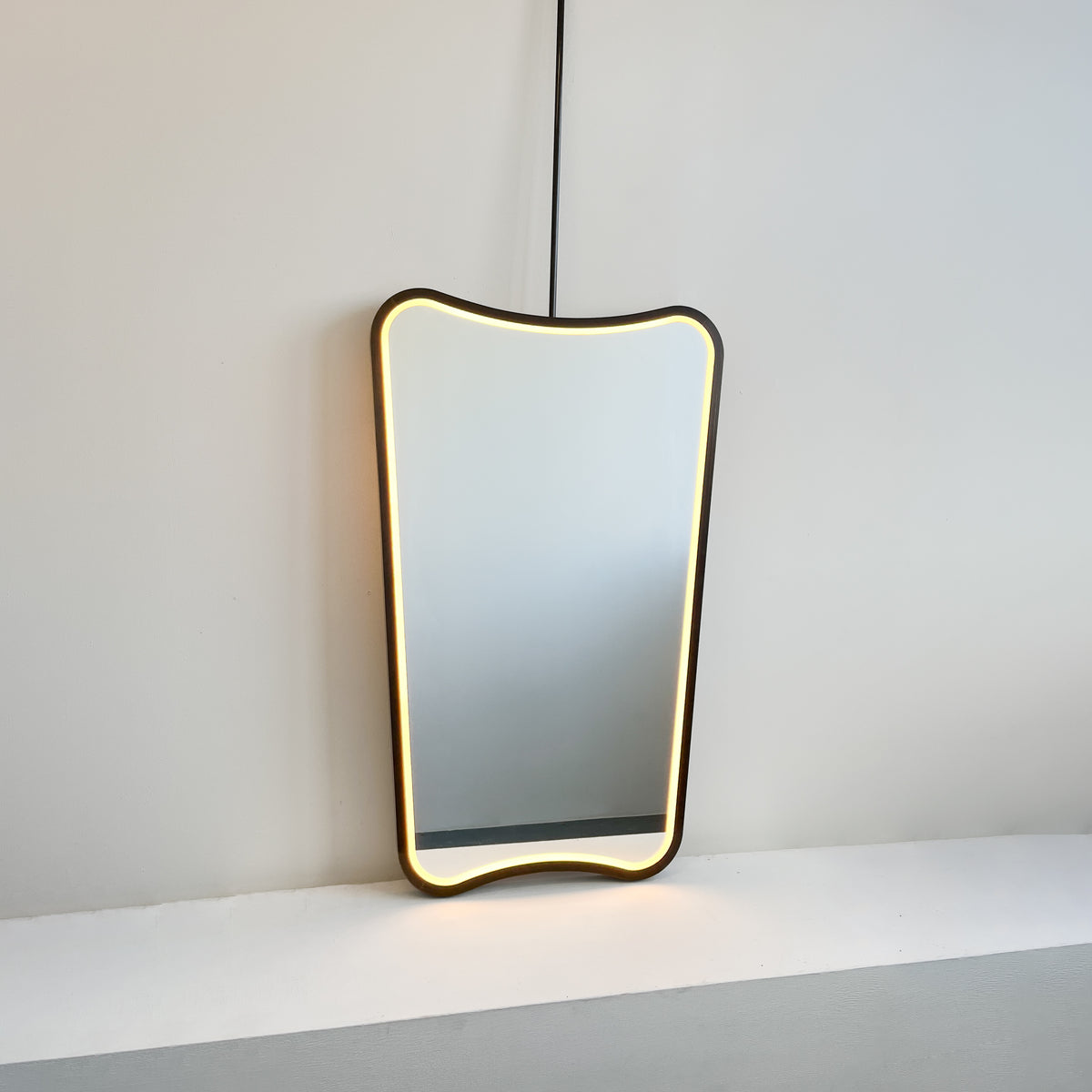 Ceiling Suspended Vintage Mirror with Front Illumination and Bronze Patina Frame