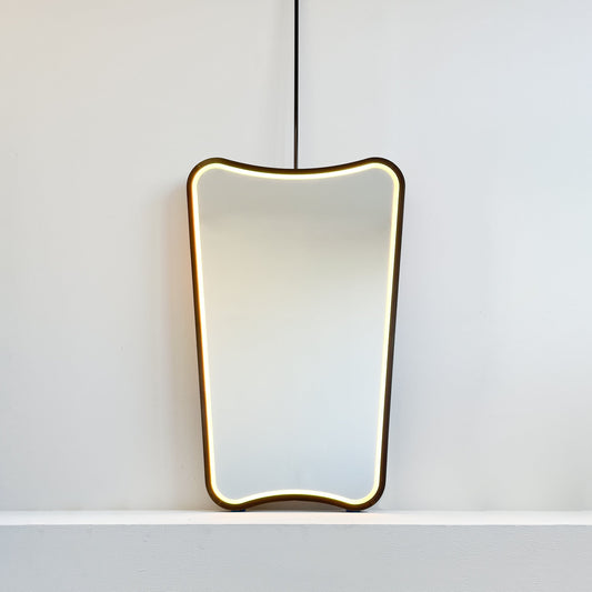Ceiling Suspended Vintage Mirror with Front Illumination and Bronze Patina Frame