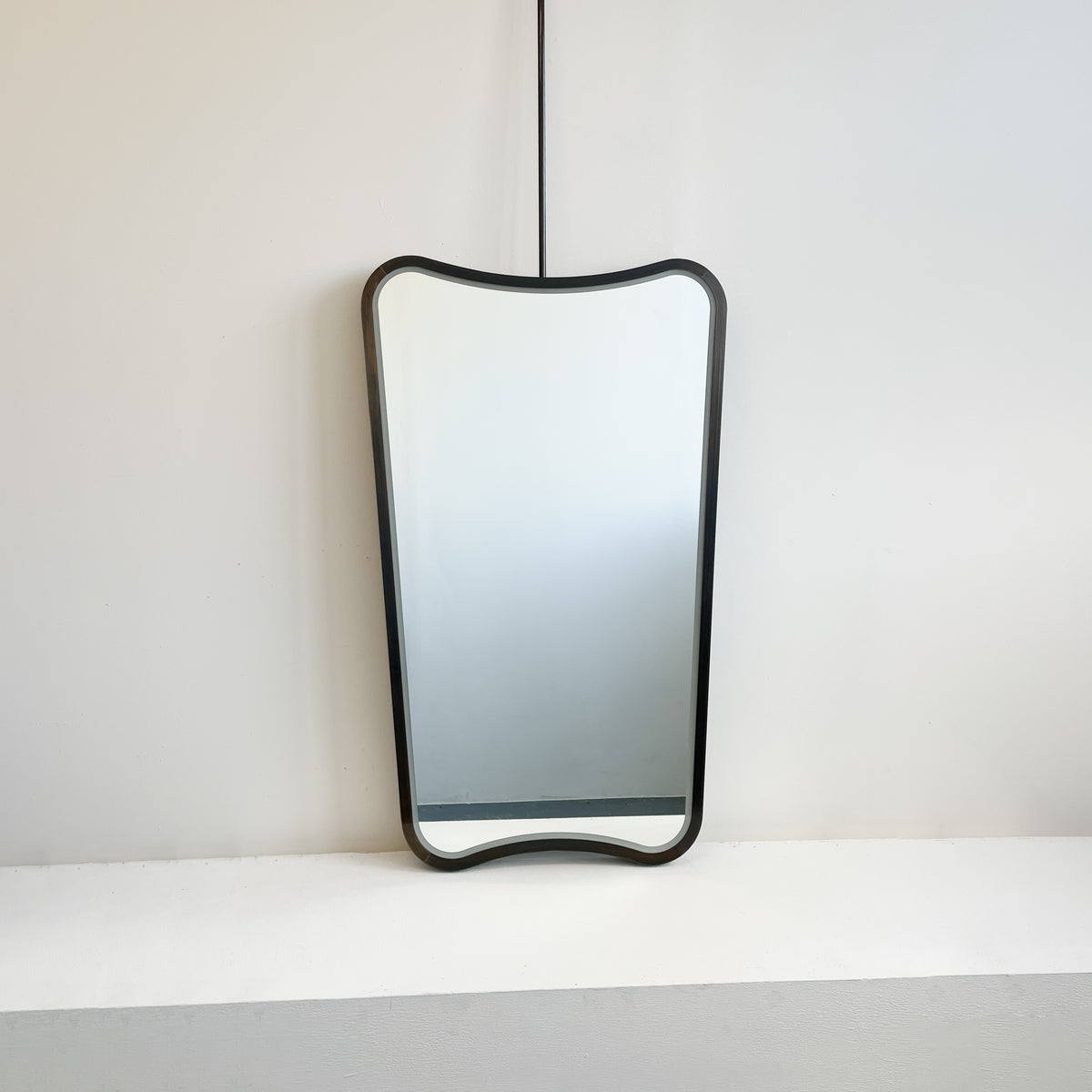 Ceiling Suspended Vintage Mirror with Front Illumination and Bronze Patina Frame