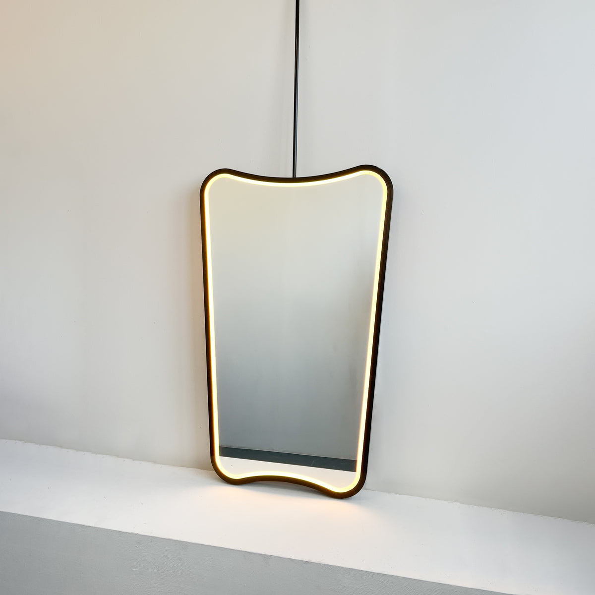 Ceiling Suspended Vintage Mirror with Front Illumination and Bronze Patina Frame