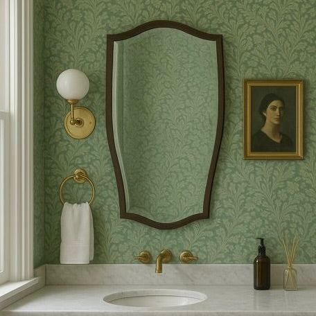 Vintage N.7 Freeform Beveled Mirror with Bronze Patina Brass Frame