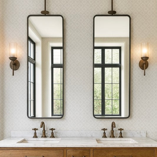 Decorative Ceiling-Suspended Quadris Rectangular Mirror with Bronze Patina Brass Frame