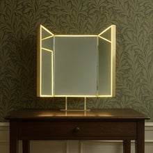 Illuminated Triptych Countertop Mirror with Brushed Brass Frame & Backing