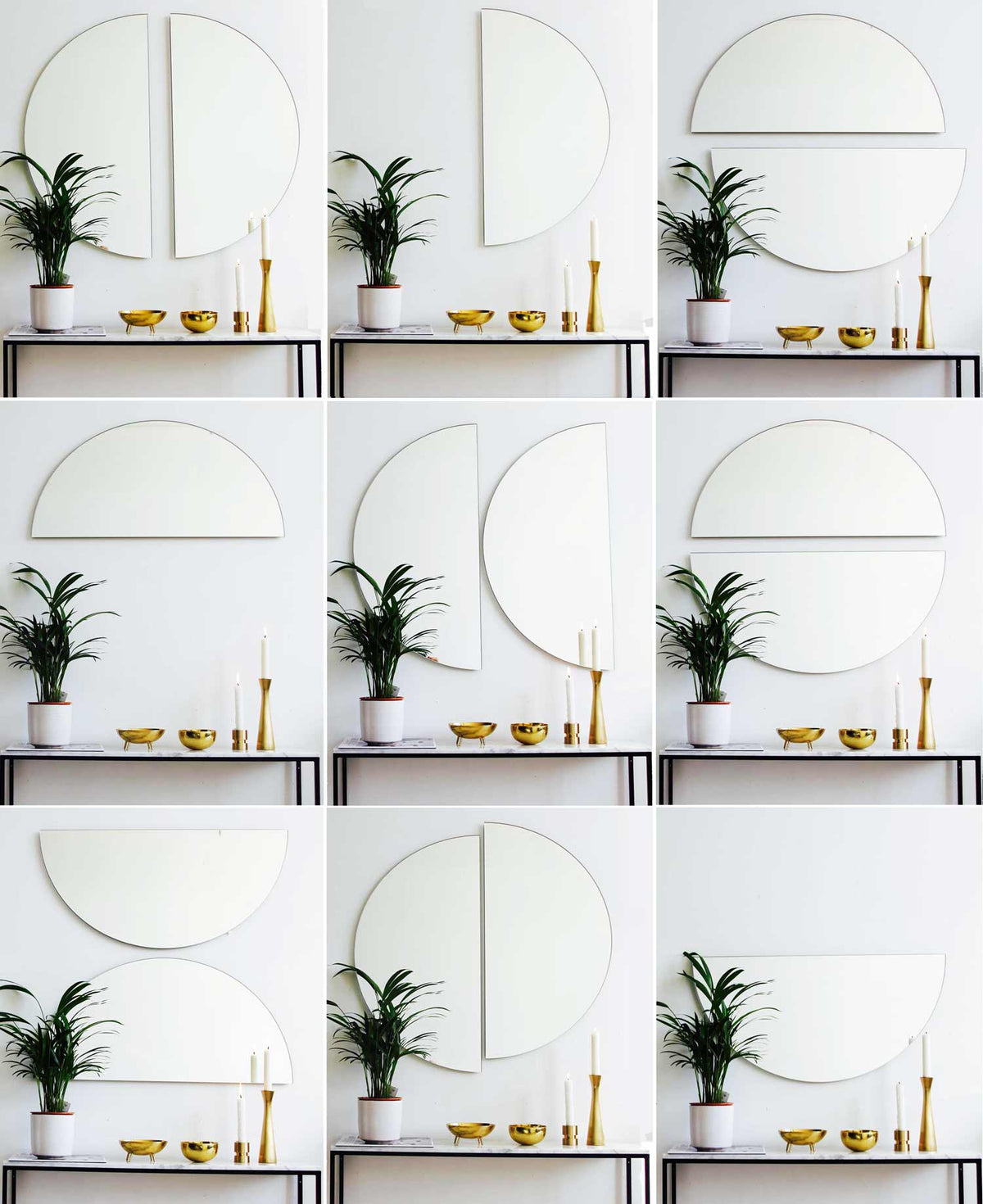 Set of 2 Luna™ Round Half-Moon Modern Frameless Mirrors with a Floating Effect