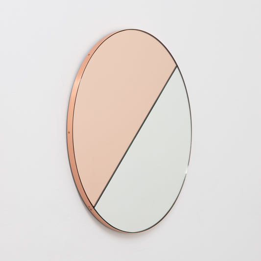 In Stock Orbis Dualis Mixed Tint Rose Gold + Silver Contemporary Round Mirror with Copper Frame