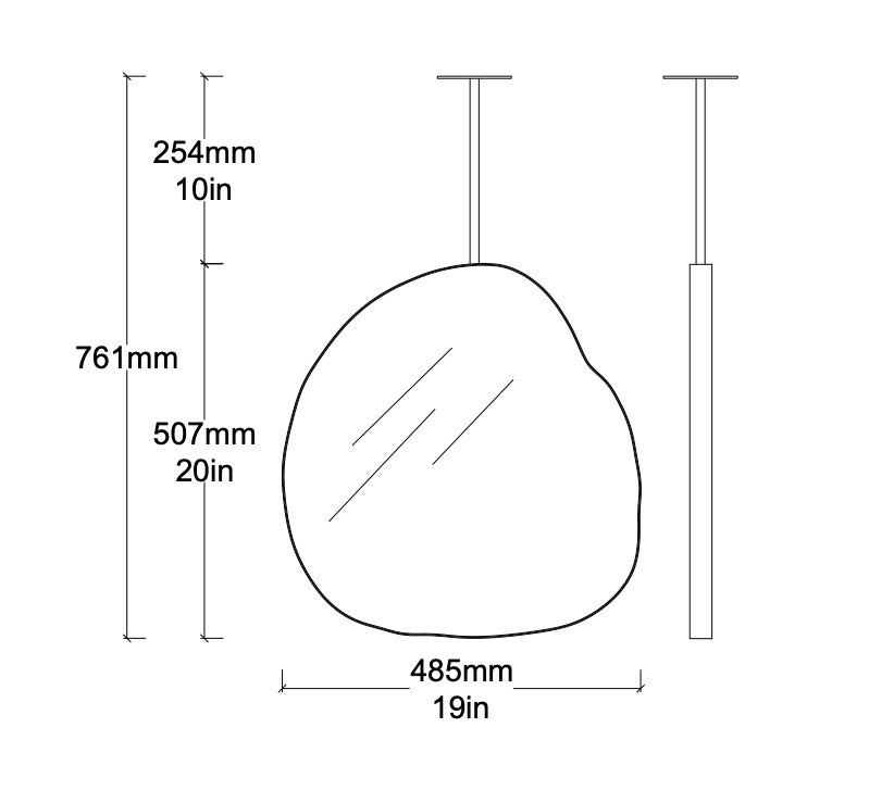 Bespoke Ceiling Suspended Ergon™ Mirror Brushed Brass Frame  No illumination 1 arm (507x485x30mm)