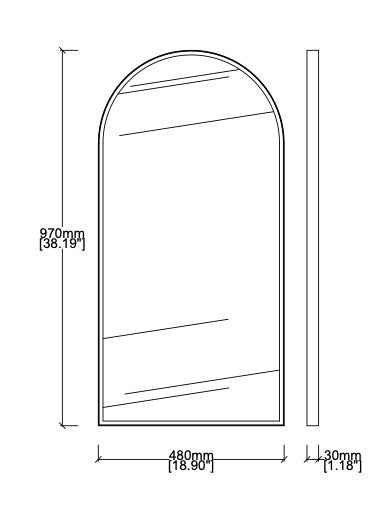 Bespoke Wall Hanging Arcus™ Mirror Front Illumination Minimalist Frame Brushed Brass  (970 x 480 x 30mm)