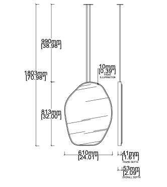 Bespoke ceiling suspended Roca™ mirror minimalist frame blackened stainless steel finish  (813x610x41mm)