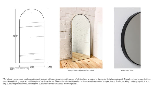 Bespoke Wall Hanging Arcus™ Mirror No Illumination Minimalist Frame Matte Black Finish (RAL 9005) (1340 x 610 x 24mm)