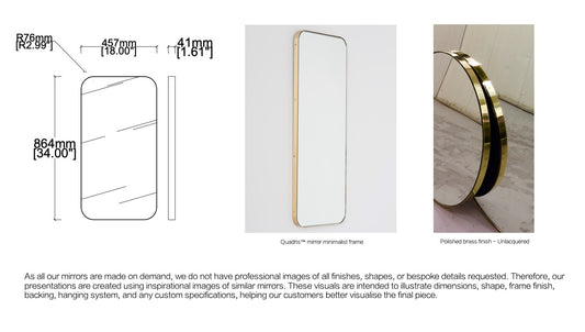 Bespoke Wall Hanging Quadris™ Mirror Minimalist Frame Polished Brass Finish (914 X 457 X 41mm)