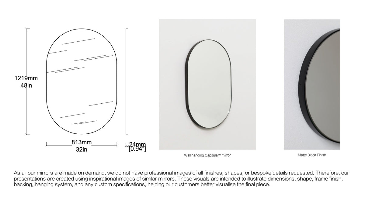 Bespoke Wall Hanging Capsula™ Mirror No Illumination Minimalist Frame Matte Black Finish Mirror (1219 X 813 X 24mm)