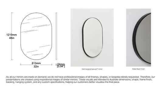 Bespoke Wall Hanging Capsula™ Mirror No Illumination Minimalist Frame Matte Black Finish Mirror (1219 X 813 X 24mm)