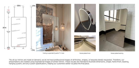 Bespoke Countertop to Ceiling Quadris™ Mirror No Illumination Minimalist Frame Nickel-Plated Finish 2 Arms 2 Legs (737 x 381 x 30mm)