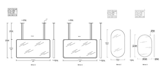 Set of 3 Bespoke Mirrors: 1 x Suspended Quadris™ and 2 x Wall Hanging Capsula™ Mirrors