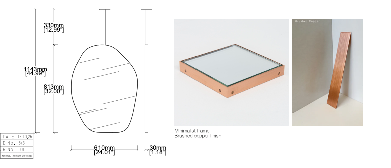 Set of two bespoke mirrors - Ceiling suspended Roca™- Bespoke shaped wall hanging mirror (Octagonal Bapa inspired)