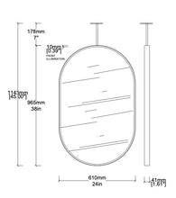 Set of 2 Bespoke Ceiling Suspended Capsula™ Mirrors Front Illumination Minimalist Frame Brushed Stainless Steel Frame Finish and Cacking 1 Arm (965 x 610 x 41mm)