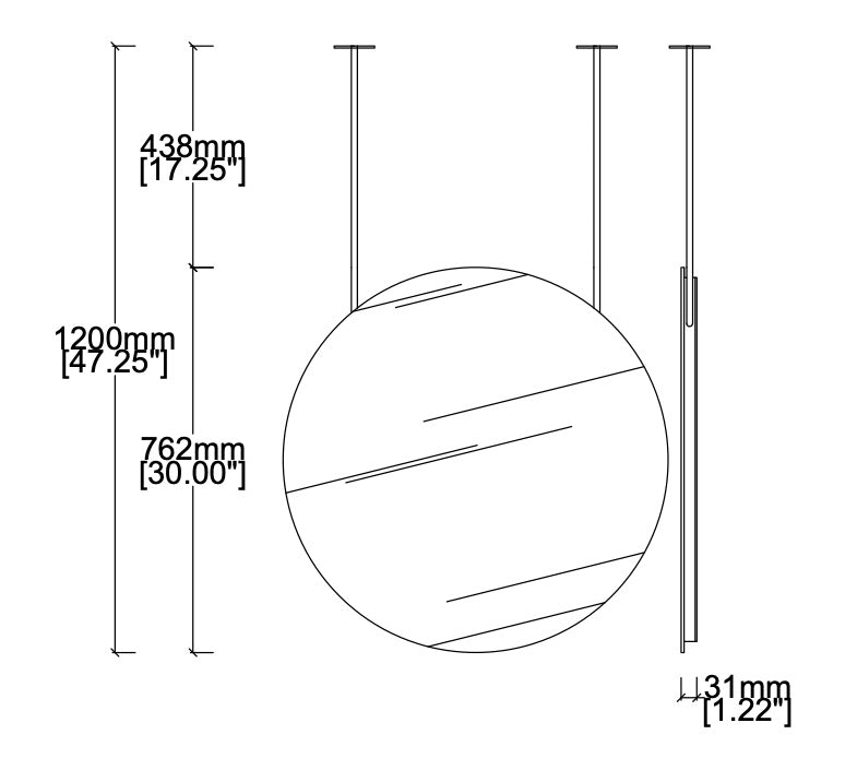 Bespoke Ceiling Suspended Orbis™ Mirror No Illumination Frameless 2 Arms – Brushed Brass Finish (762 X 6 X 31mm)